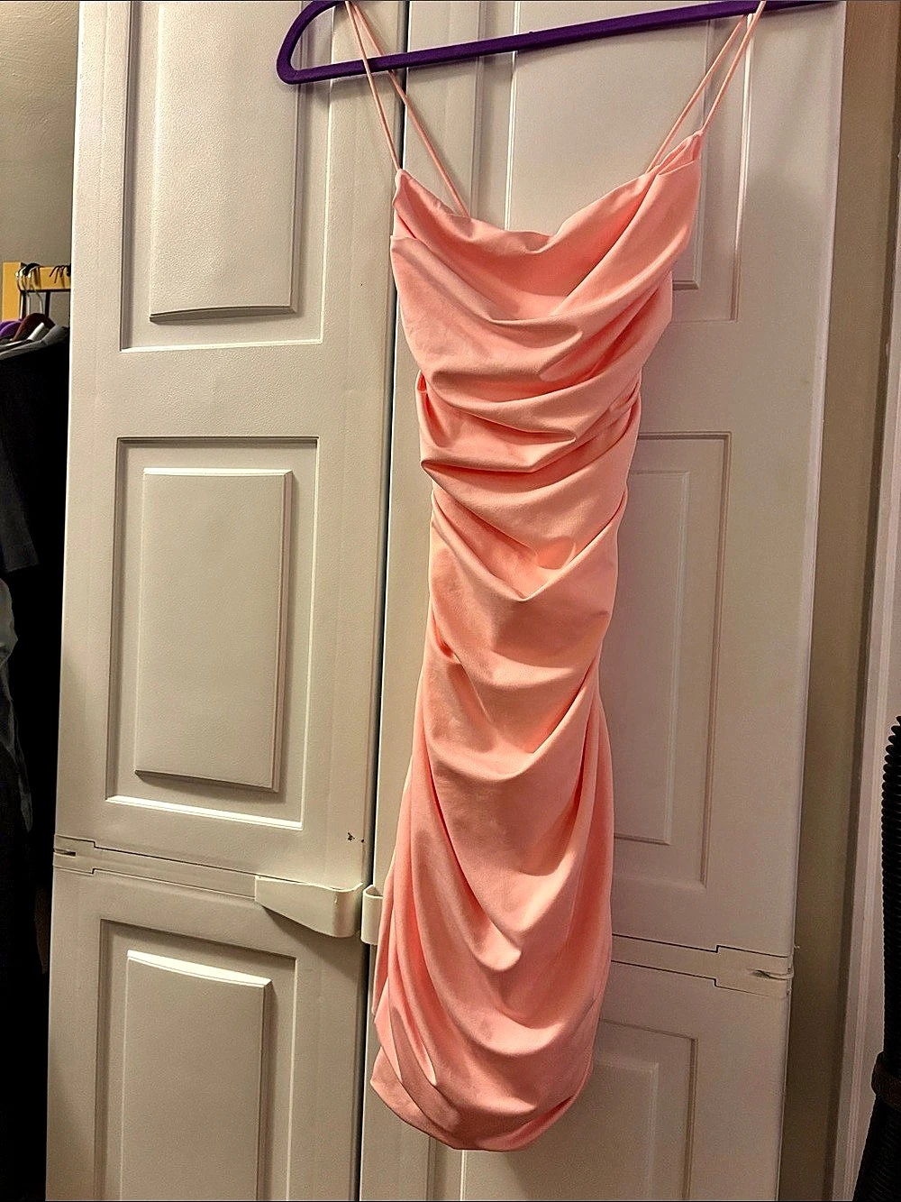 Draped Silk Cowl Neck Midi Dress in Pink Like New